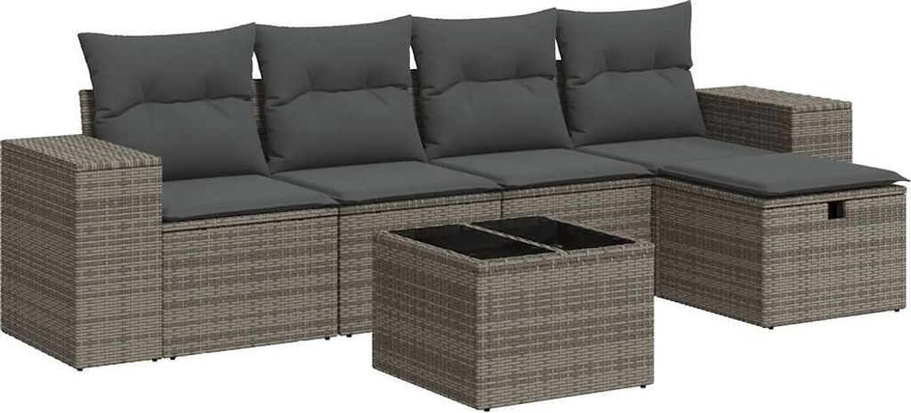 6-tlg. Garten-Sofagarnitur mit Kissen Grau Poly Rattan