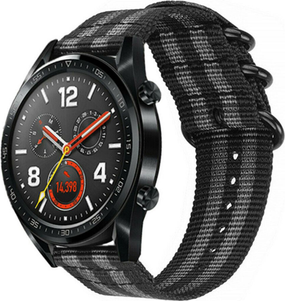 Strap-it Huawei Watch GT 2 Nylon Schnallenarmband (Schwarz / Grau)