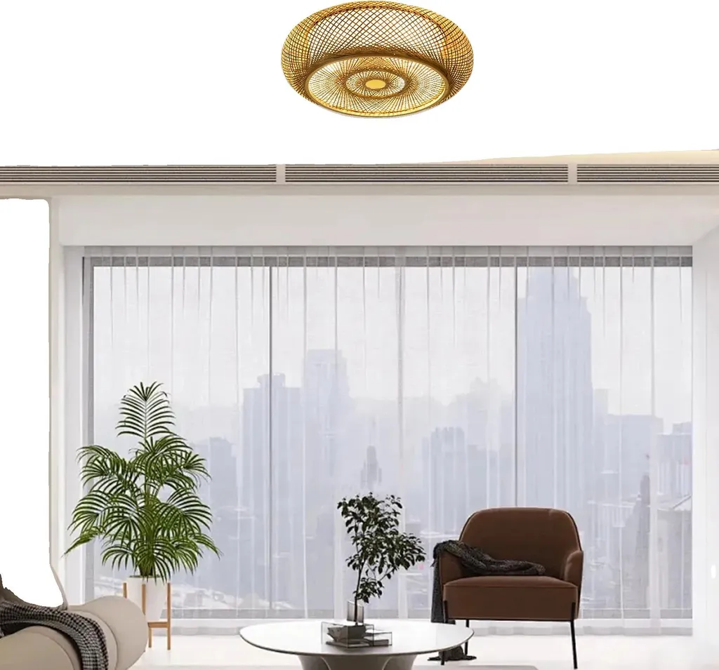 Plafonnier en bambou tissé main design moderne et écologique 50cm Noir