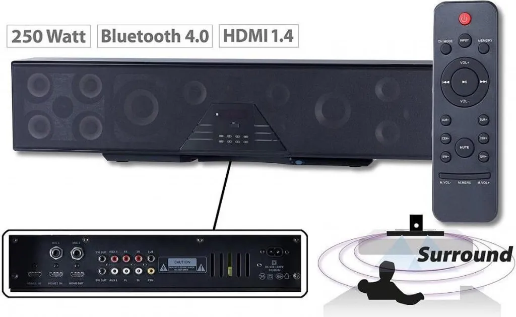 Barre de son 3D 6 canaux Auvisio 250W surround 5.1 avec connexion HDMI