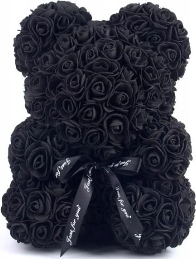 Ours Rose 25cm Noir - Cadeau Idéal pour Saint-Valentin et Anniversaire