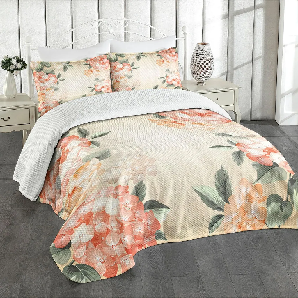 Copriletto Matrimoniale ABAKUHAUS 264x220 cm Ortensie Vintage Verde