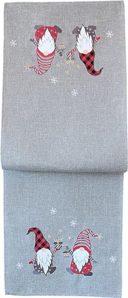 Tischläufer CARINA Wichtel Weihnachten Polyester hellgrau 40 x 140 cm