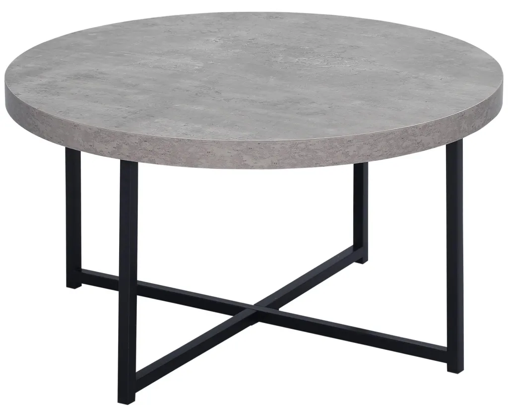 Table basse de salon ronde style industriel en bois et métal - 80 cm
