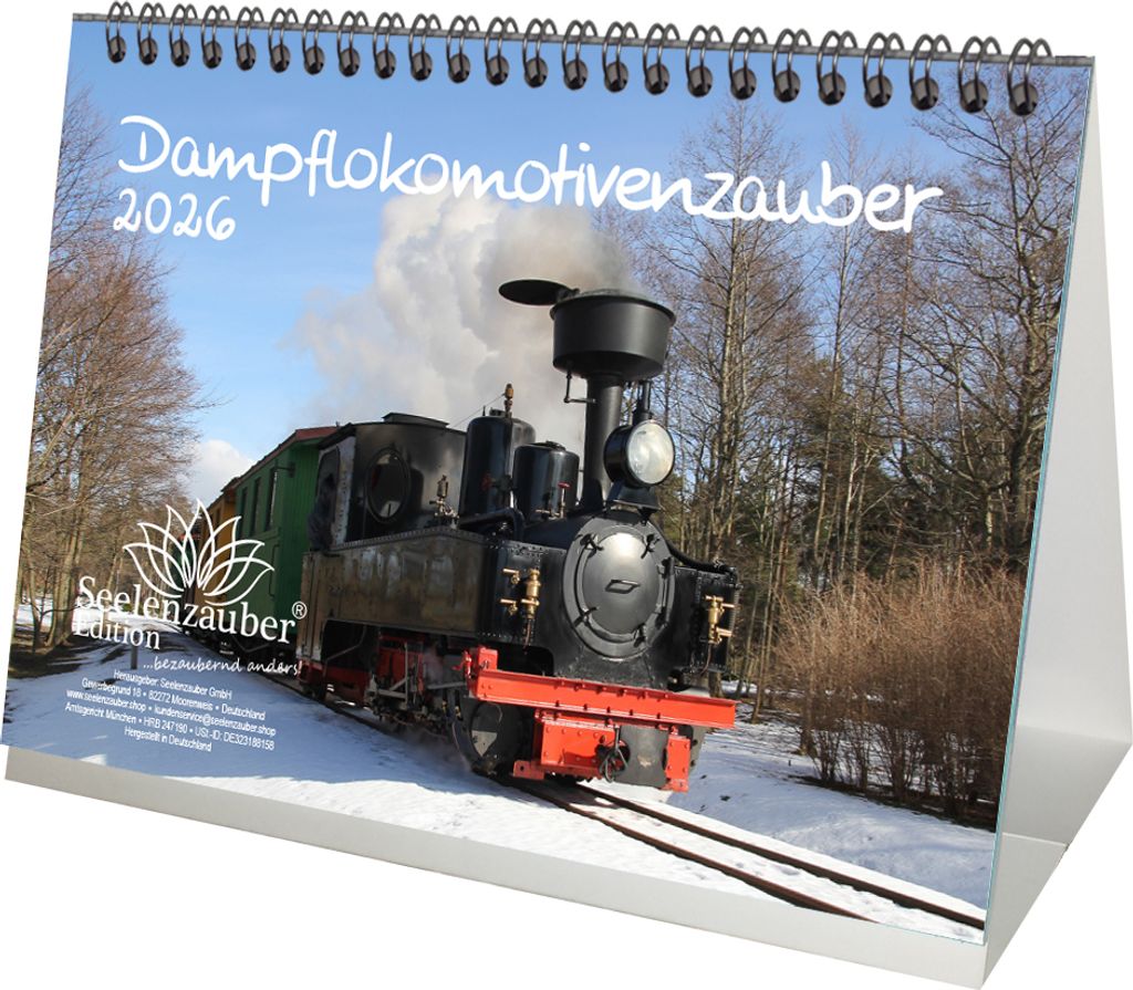 Dampflokomotivenzauber DIN A5 Tischkalender für 2026 Eisenbahn - Seelenzauber