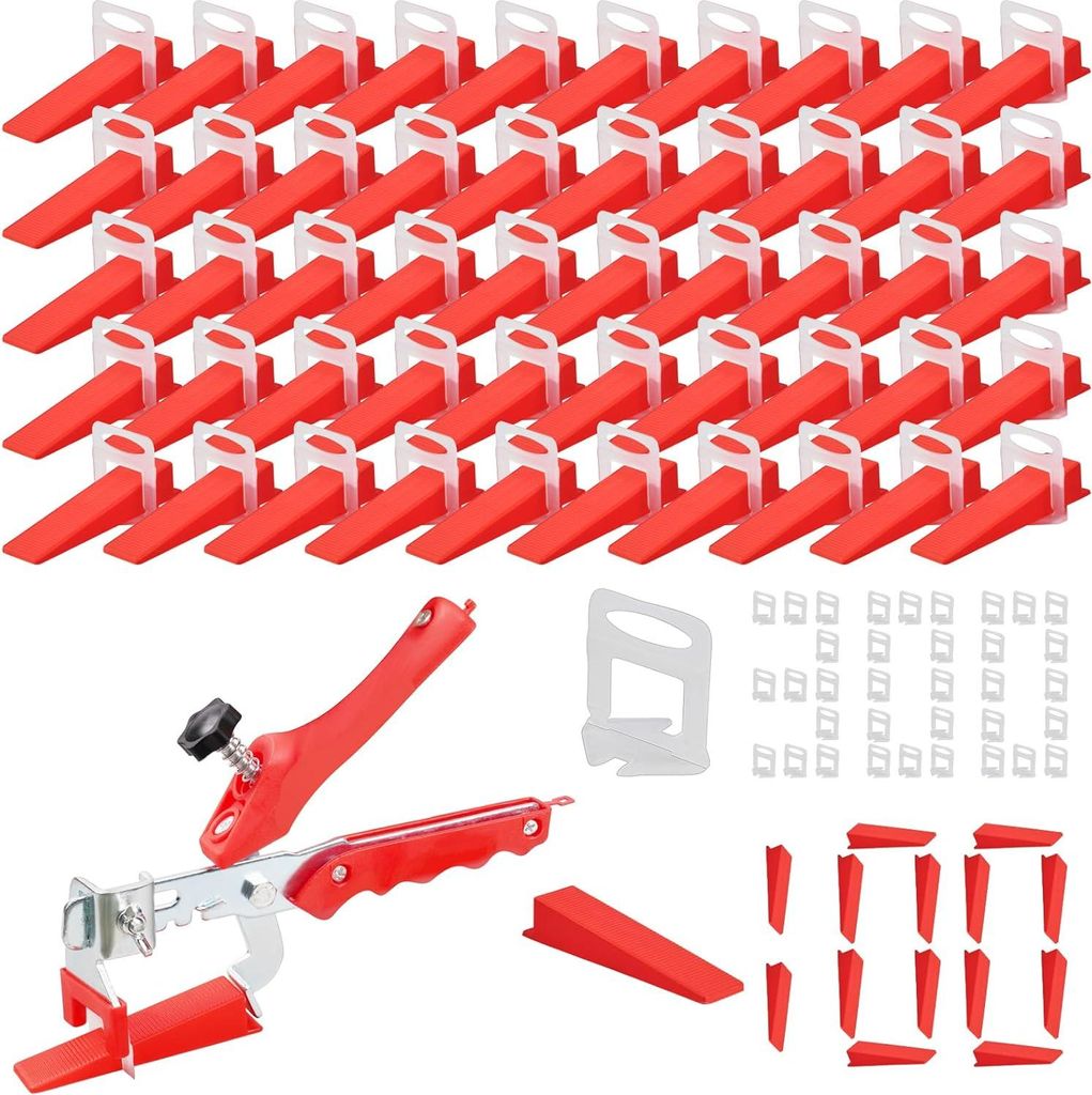 Nivellierungssystem für Fliesen - 401 Stück Clips und 1 Zange - 300 Clips Abstandshalter - 100 wiederverwendbare Keile (2 mm)
