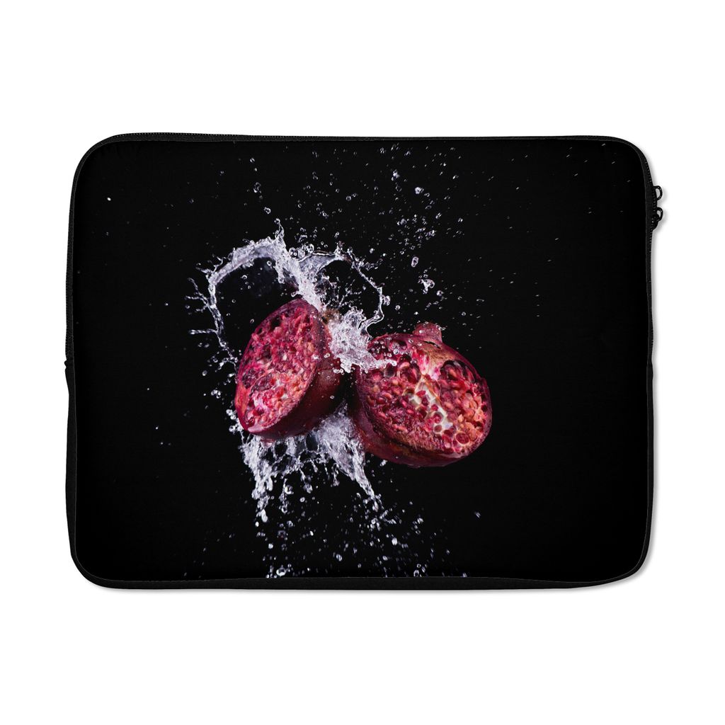 MuchoWow Laptop Hülle 17 Zoll Laptoptasche Granatapfel - Frucht - Wasser - Schwarz - Violett - Zipper - Schutzabdeckung