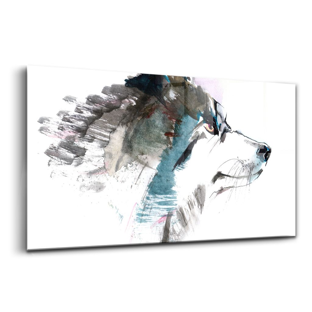 Glasmalerei - dekorative Malerei - moderne Malerei - 100x50 - Profil eines gemalten Wolfes