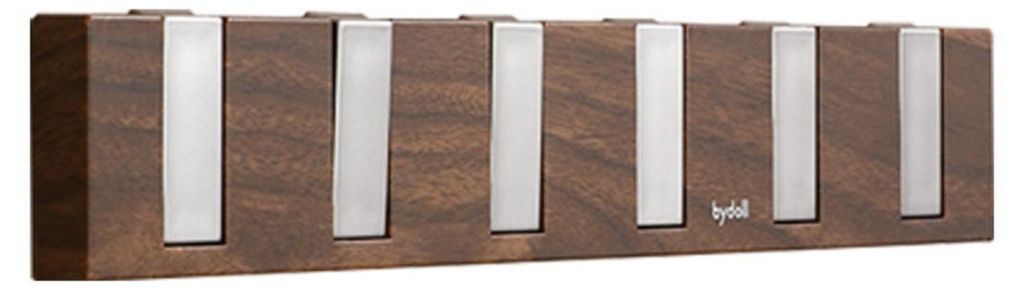 INF Klaviertasten Wandhaken 90 Grad faltbar PET+ABS 37.5cm Holzoptik im Flur Dunkle Holzfarbe