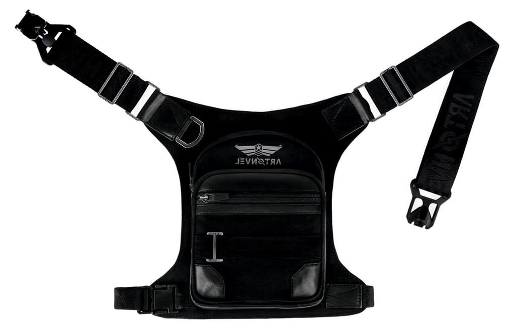 Beintasche für Motorrad, Militärplane, robust, Rindsleder, Vintage-Optik, wasserdicht und leicht, verstellbar, ergonomisch, langlebig, Schwarz