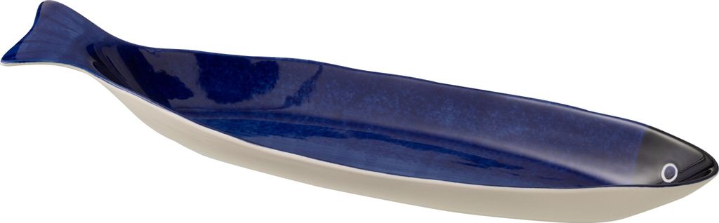 J-Line Servierteller Langer Fisch Porzellan Blau