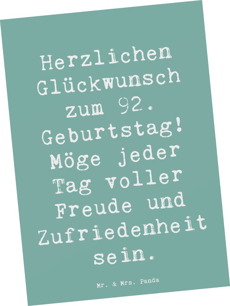 Mr. & Mrs. Panda Postkarte Spruch 92. Geburtstag Freude - Produktbild 