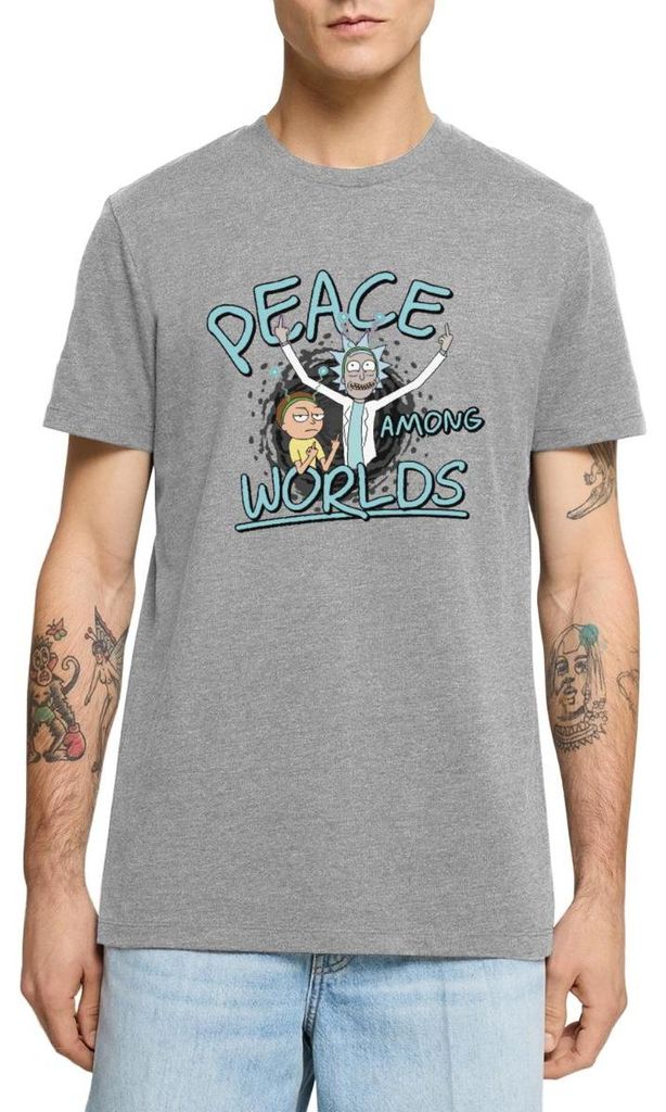 Spreadshirt Rick & Morty Peace Among Worlds Männer Premium T-Shirt, S, Grau meliert