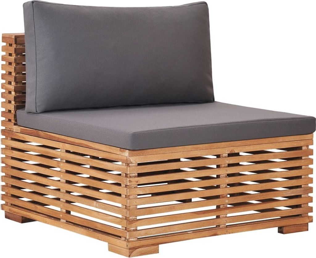 Garten-Mittelsofa mit Grauer Auflage Massivholz Teak, Gartensofas 2024 Neu Design Möbel