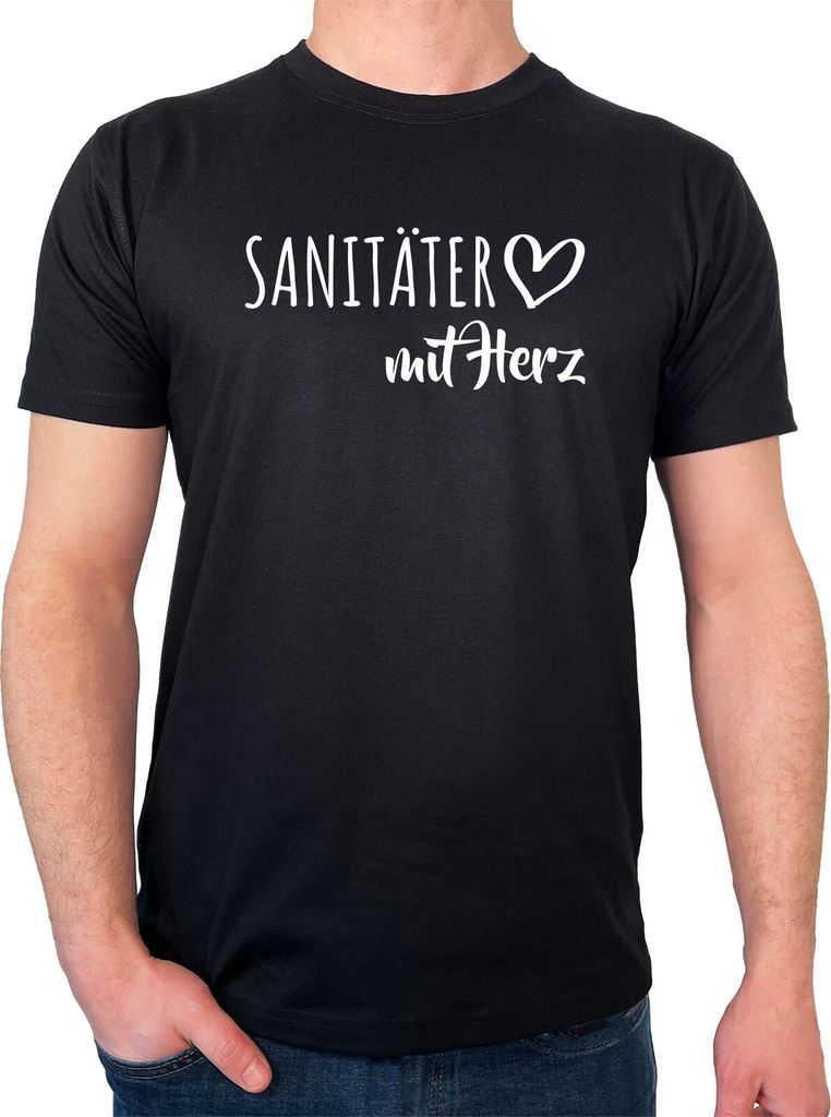 Huuraa Herren T-Shirt Sanitäter mit Herz XL Black Bio Baumwolle Fairtrade Herrenshirt Geschenkidee