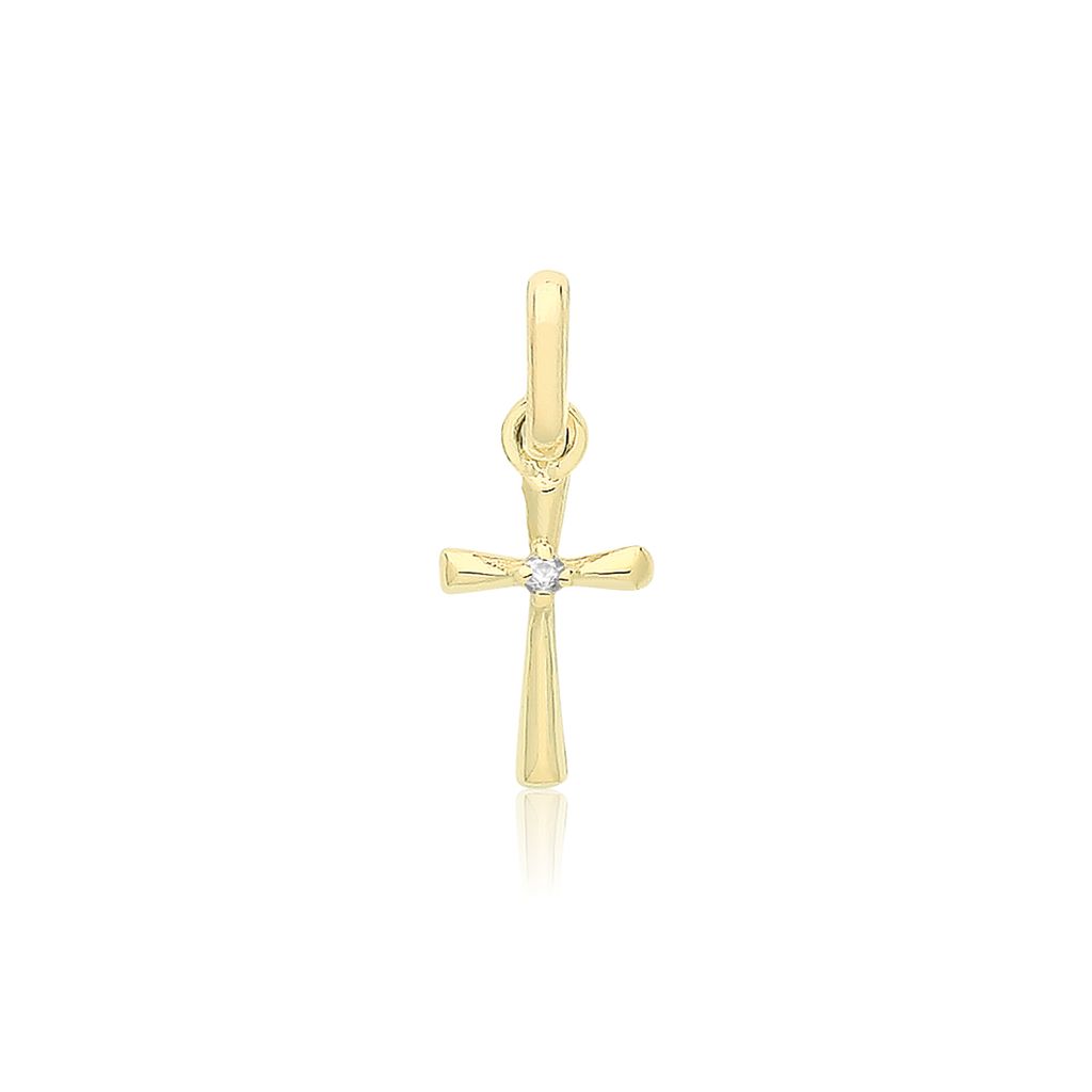 Pendentif Femme Croix Or 375/1000 avec Oxyde de Zirconium - Image du produit 