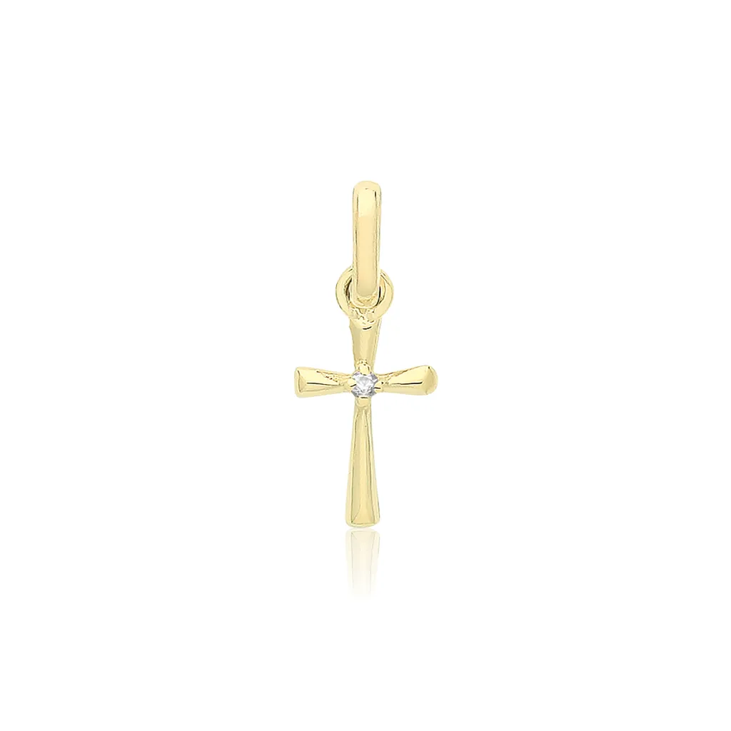Pendentif Croix Or Jaune 375/1000 et Oxydes de Zirconium TRS34615 - 15mm