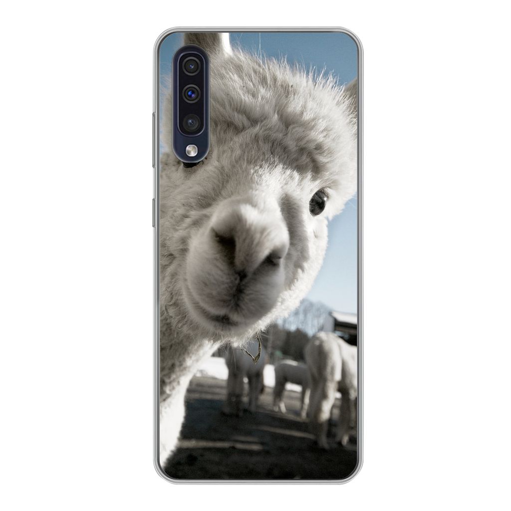 MuchoWow Handyhülle Schutzhülle Hülle für Samsung Galaxy A30s Alpaka - Weiß - Tier Silikon Softcase Handy Hülle - Karteninhaber