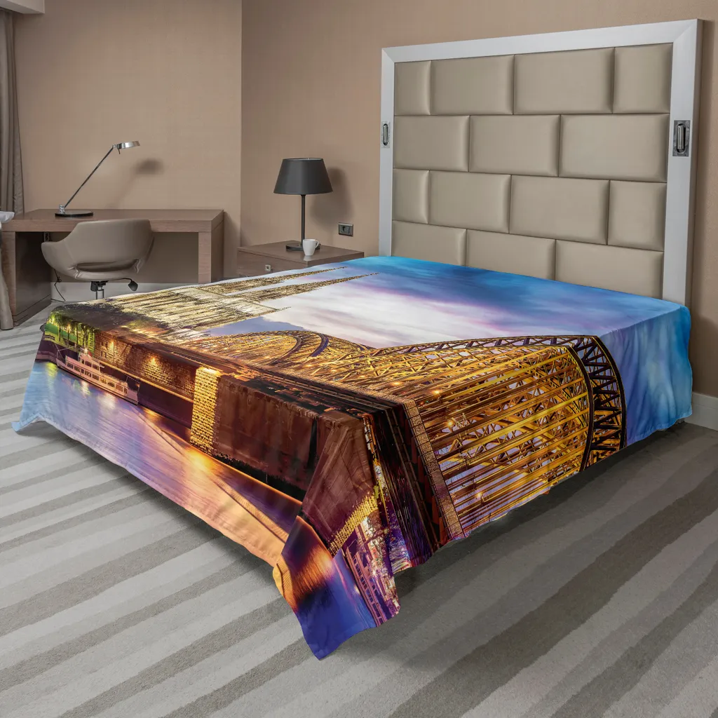 Drap plat multicolore doux en microfibre, vue panoramique de Cologne