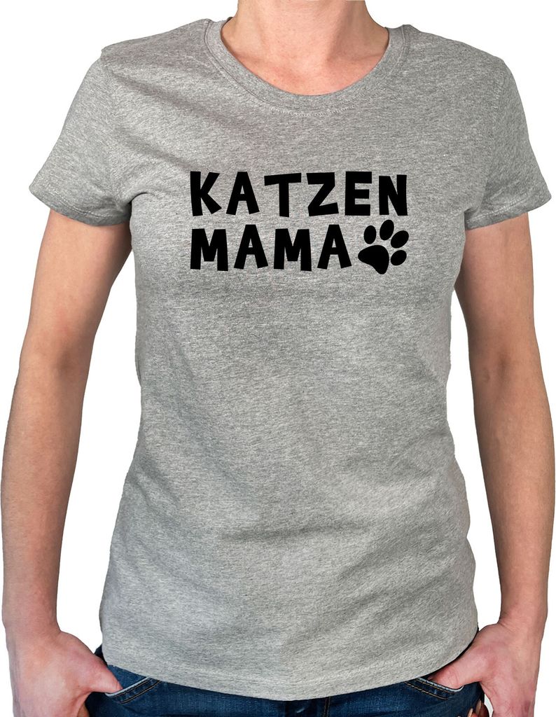 Huuraa Damen T-Shirt Katzenmama Tapse L Sport Grey Bio Baumwolle Fairtrade Damenshirt Geschenkidee