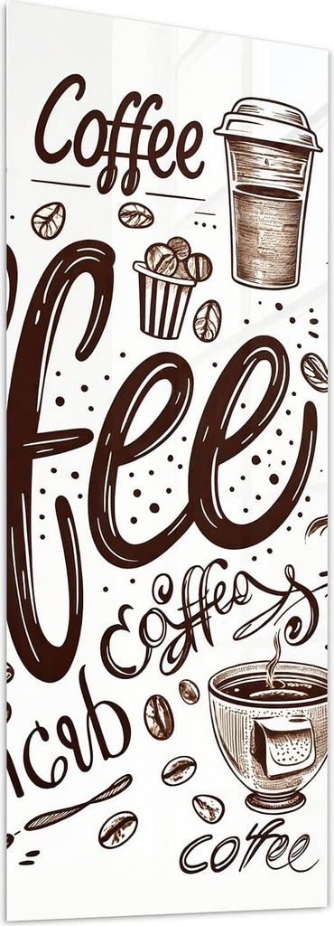 Glasbild 50x125cm in XXL für Wohnzimmer, Schlafzimmer Motiv Kaffee Illustration