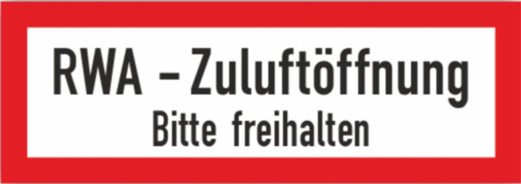 Schild Aufkleber RWA Zuluftöffnung Rauchabzug Produktbild 