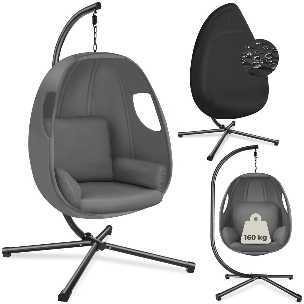 tectake Hängesessel mit Gestell 160kg Anthrazit - Indoor Produktbild 