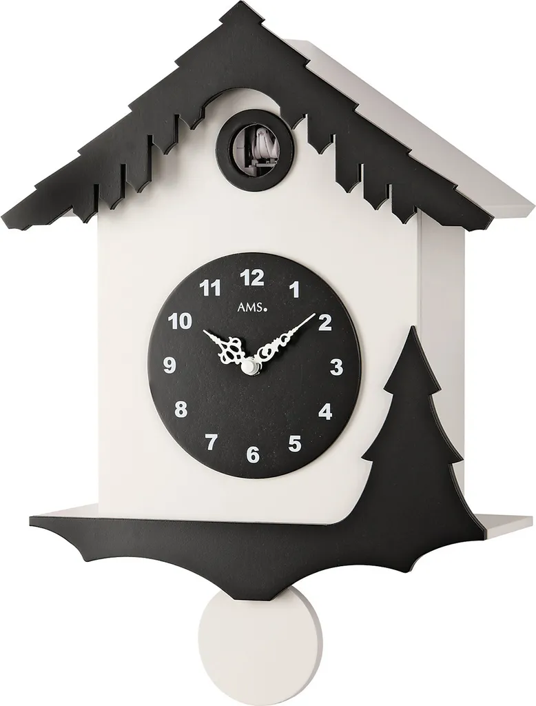 Horloge Murale à Balancier Style Coucou Moderne AMS 7391 Quartz Silencieux