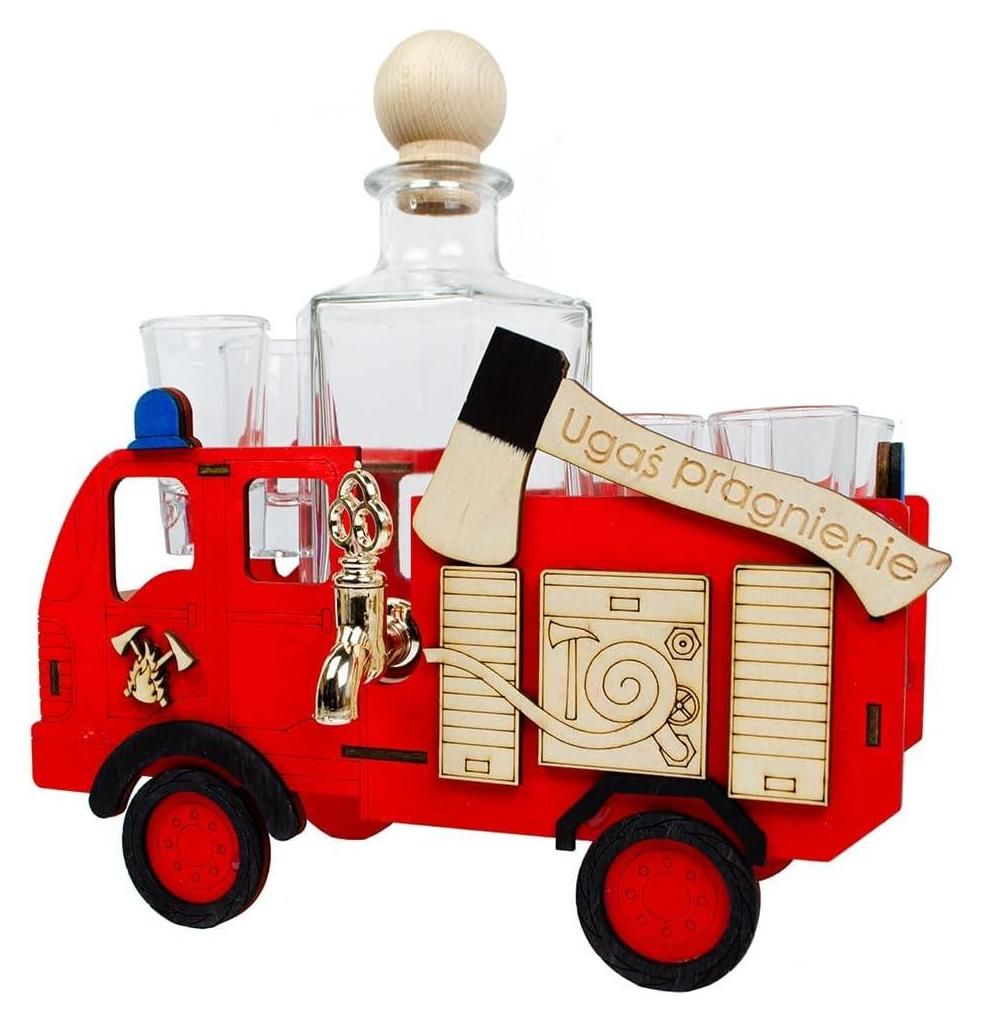 Feuerwehrauto mit Karaffe & 6 Gläsern – Geschenk für Männer Produktbild 