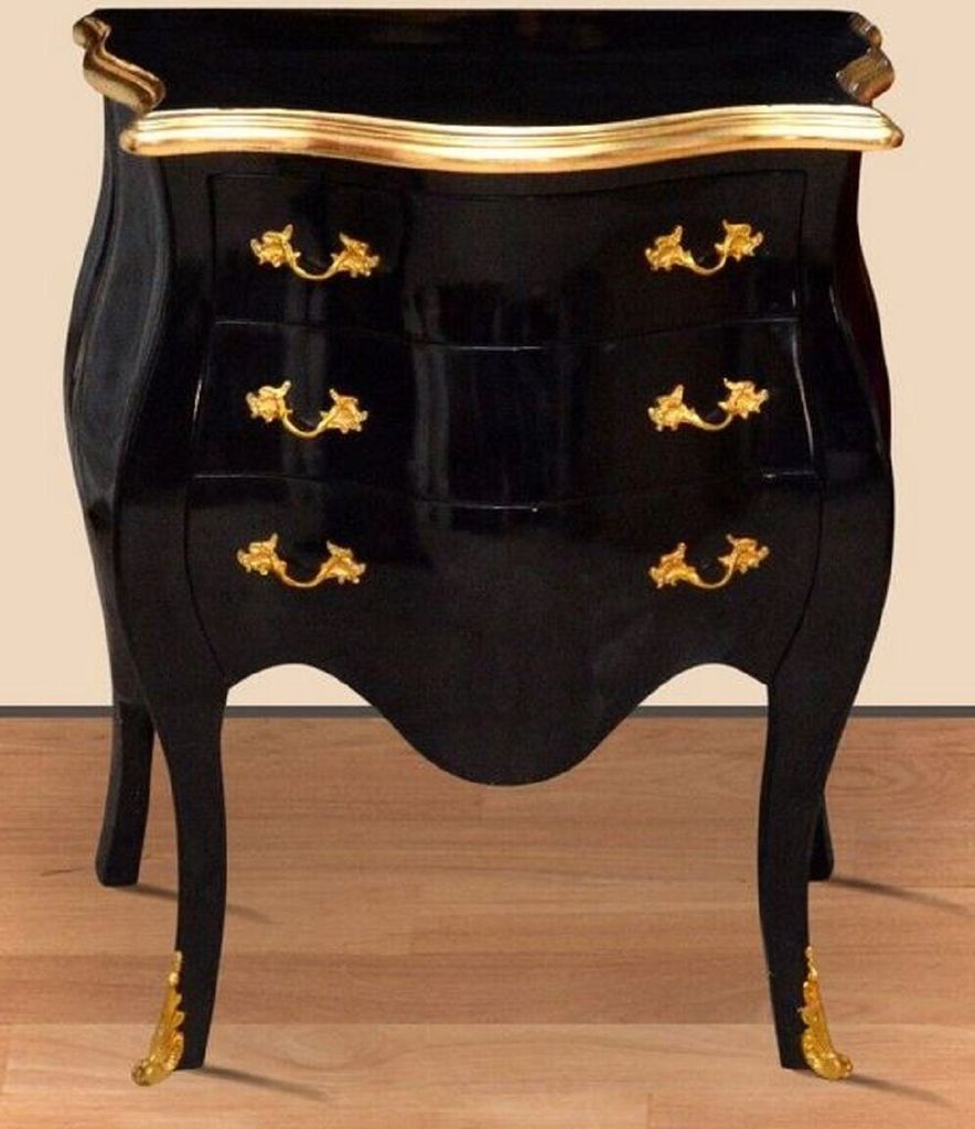 Casa Padrino Barock Nachtkommode Schwarz / Gold - Handgefertigte Massivholz Kommode im Barockstil - Antik Stil Nachttisch mit 3 Schubladen - Barock...