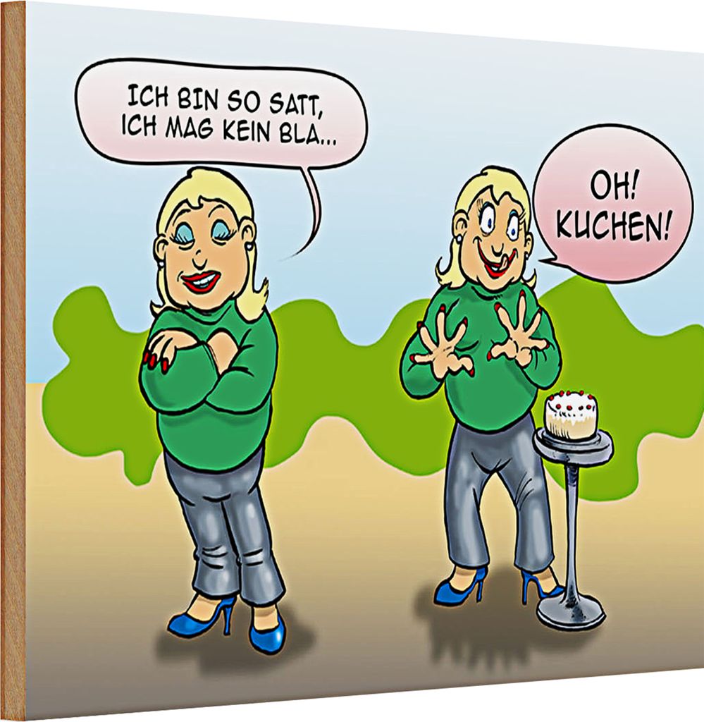 Holzschild Spruch 30x20cm Ich bin so satt oh Kuchen