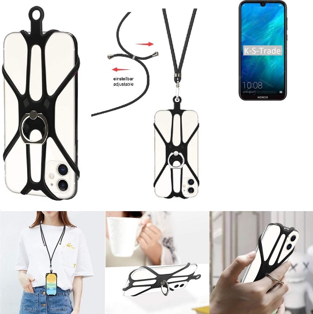 K-S-Trade 3in1 Handykette Handyband Handykordel Halsband Smartphone-Ring Handy-Ring kompatibel mit Huawei Honor Play 8 Fingerhalterung Handyring