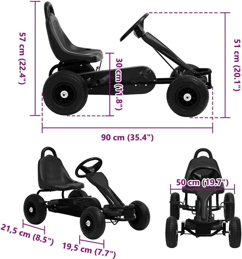 vidaXL Gokart na pedały z oponami pneumatycznymi czarny Zdjęcie produktu 6