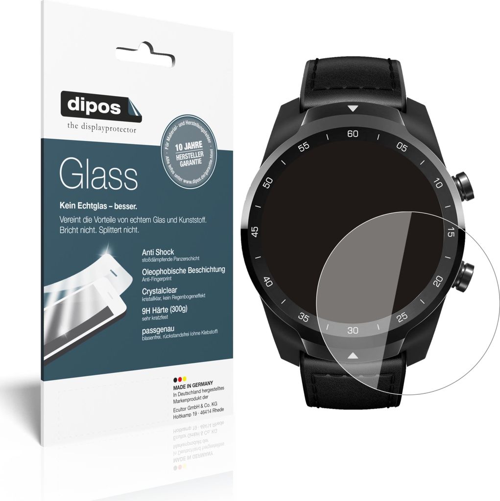 1x Schutzfolie für TicWatch Pro S - Anti-Shock 9H Folie dipos Glass Kunststoffglas