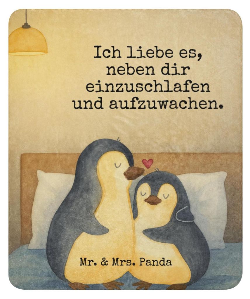 Mr. & Mrs. Panda Tagesdecke Pinguine Einschlafen Design 130 x 155 cm - Weiß - Geschenk, Liebesbeweis, für Frauen, Kuscheldecke groß, Partner, Fr...