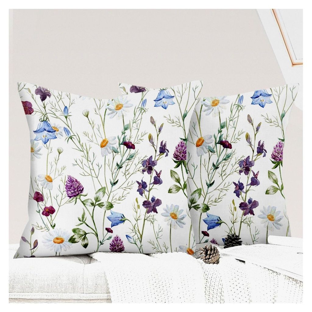 2er Set Boho Kissenbezüge 50x50 cm, Blumen Dekorative Kissenhülle Doppelseitiger Druck für Wohnzimmer Sofa Schlafzimmer - Lila Gänseblümchen