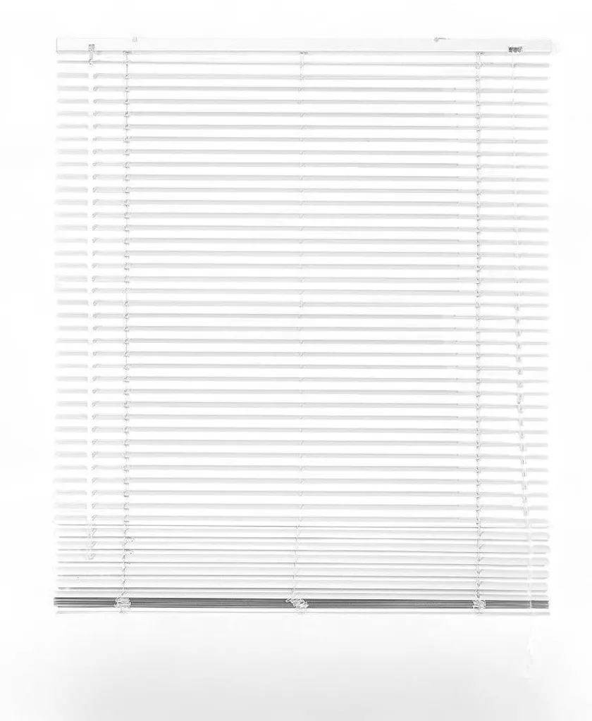 Store vénitien blanc 100x250 cm en PVC résistant avec système à poulie