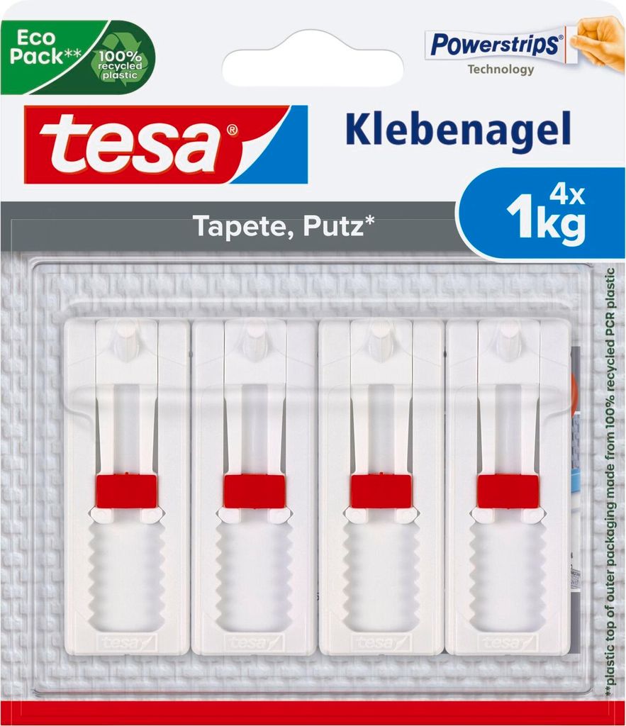 4 tesa Klebenagel für Tapeten und Putz verstellbar Powerstrips Nagel