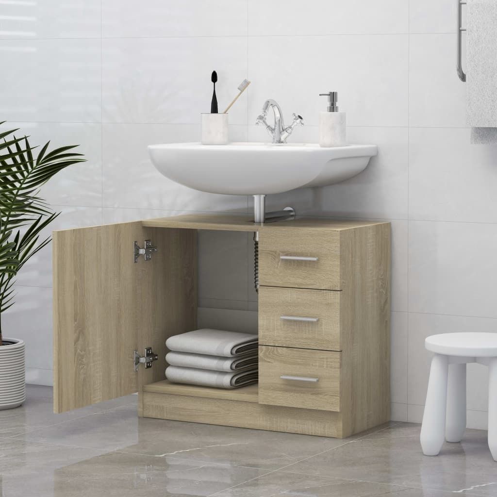 "Winterschlussverkauf " Waschbeckenunterschrank - CLORIS - Badezimmerschrank - schlichte Design - Sonoma-Eiche 63x30x54 cm Holzwerkstoff - NeuMöbe...