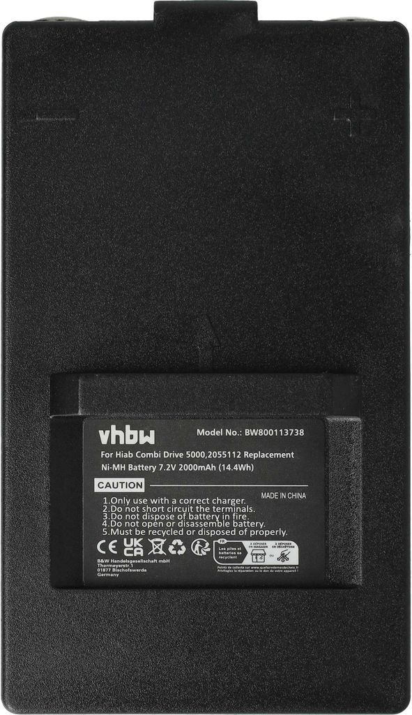 vhbw Akku kompatibel mit Hiab CombiDrive 4000 Industrie-Funkfernsteuerung Fernbedienung (2000 mAh, 7,2 V, NiMH) - Schwarz