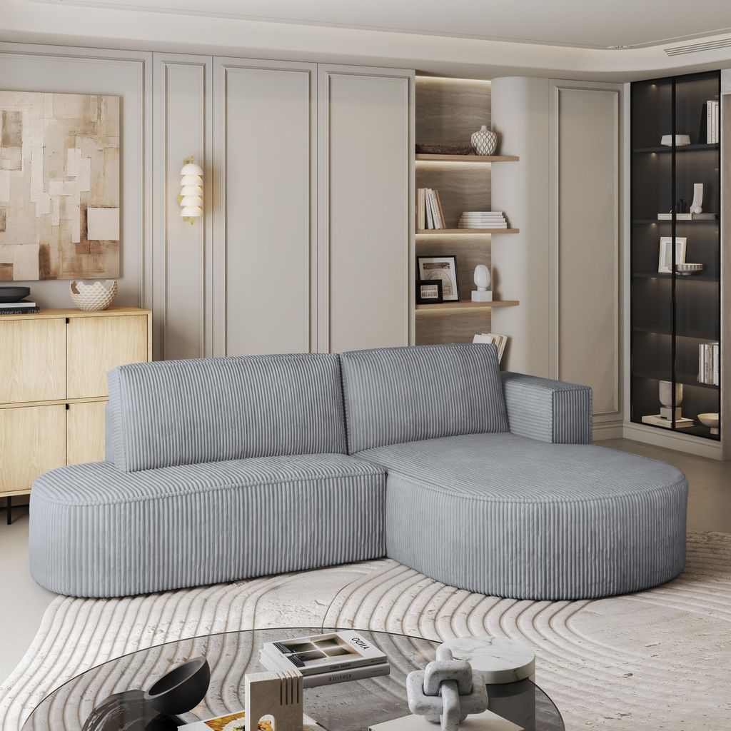 Masseno Ecksofa CORTIO P R-S mit Schlaffunktion L-Form, Sofa mit Bettkasten, Wohnzimmersofa, Couch, Soffa, Bettsofa, Couchgarnitur- Hellgrau, POSO 55