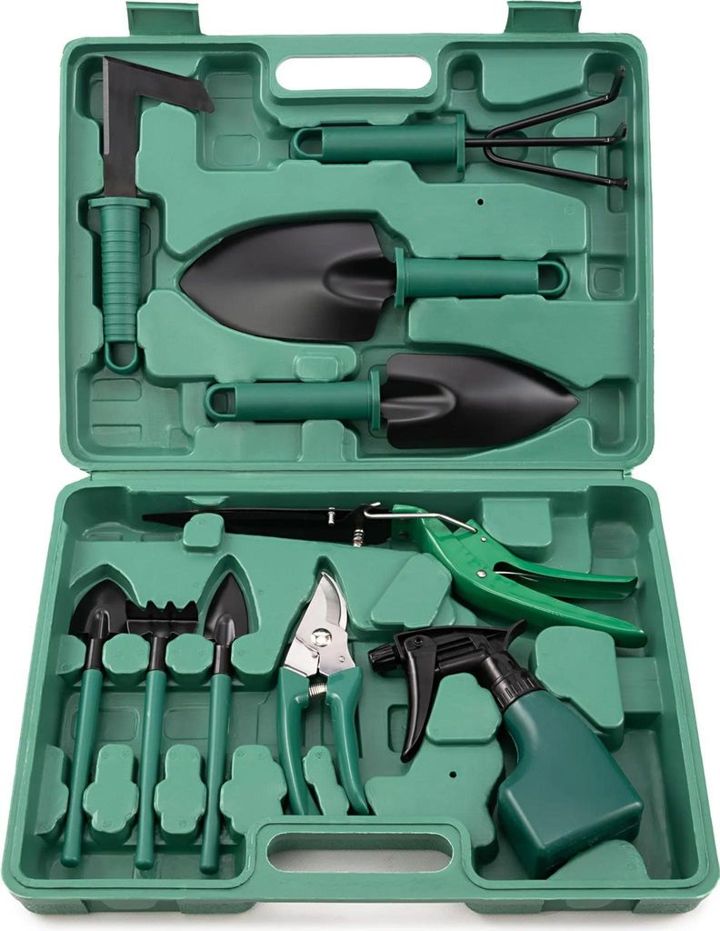 Gartengeräte 10-tlg. Gartenwerkzeug Set im Koffer – Handgeräte für Balkon, Beet & Gemüse, ergonomisch, leicht, kompakt, sicher, ideal für Ho...