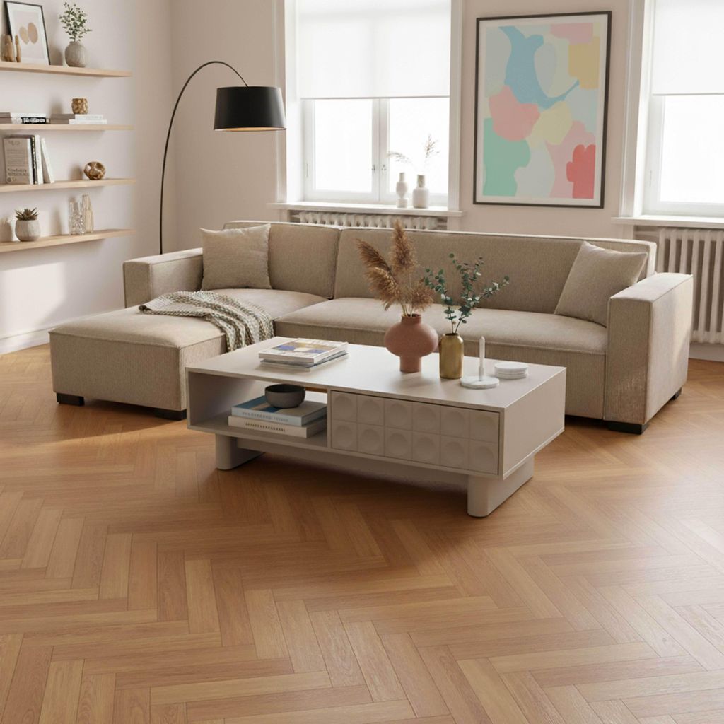 Rechteckiger Couchtisch L120 cm beige - Oviala Octave