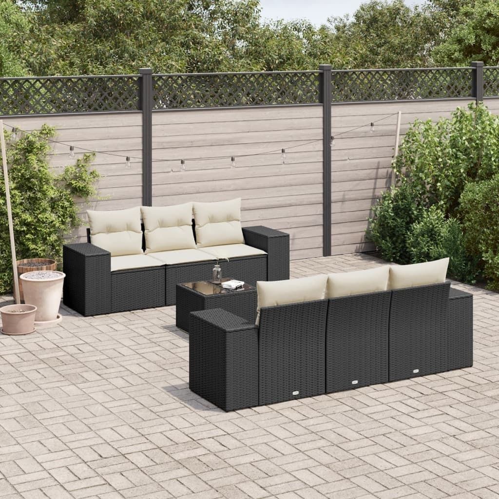 Maison Exclusive - 7-tlg. Garten-Sofagarnitur mit Kissen Schwarz Poly Rattan