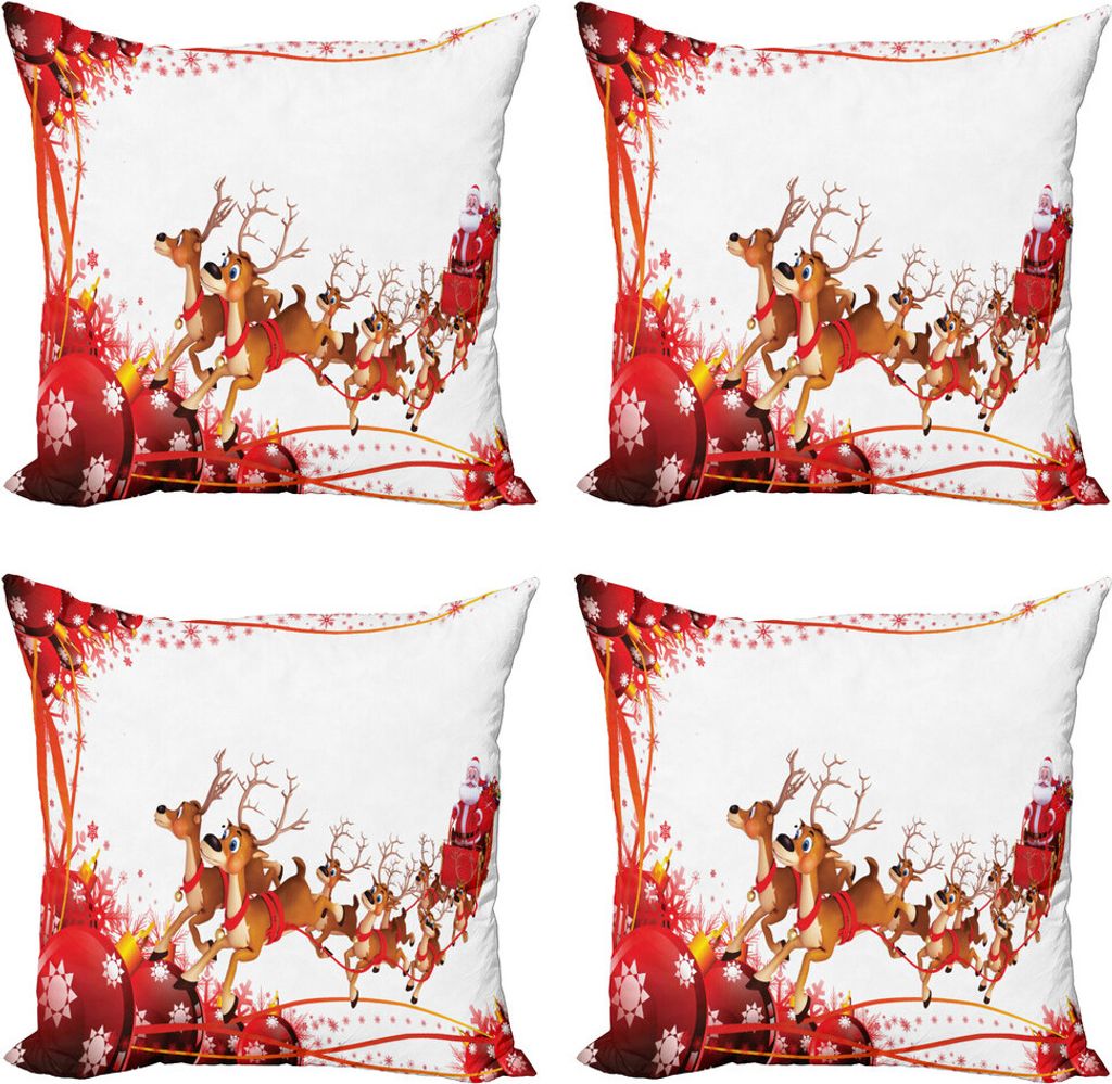 ABAKUHAUS Weihnachtsmann Kissenbezug Set (4 Stück), Weihnachtskugeln und Rentiere, Moderner Doppelseitiger Digitaldruck, 40 cm x 40 cm, Pale Braun...