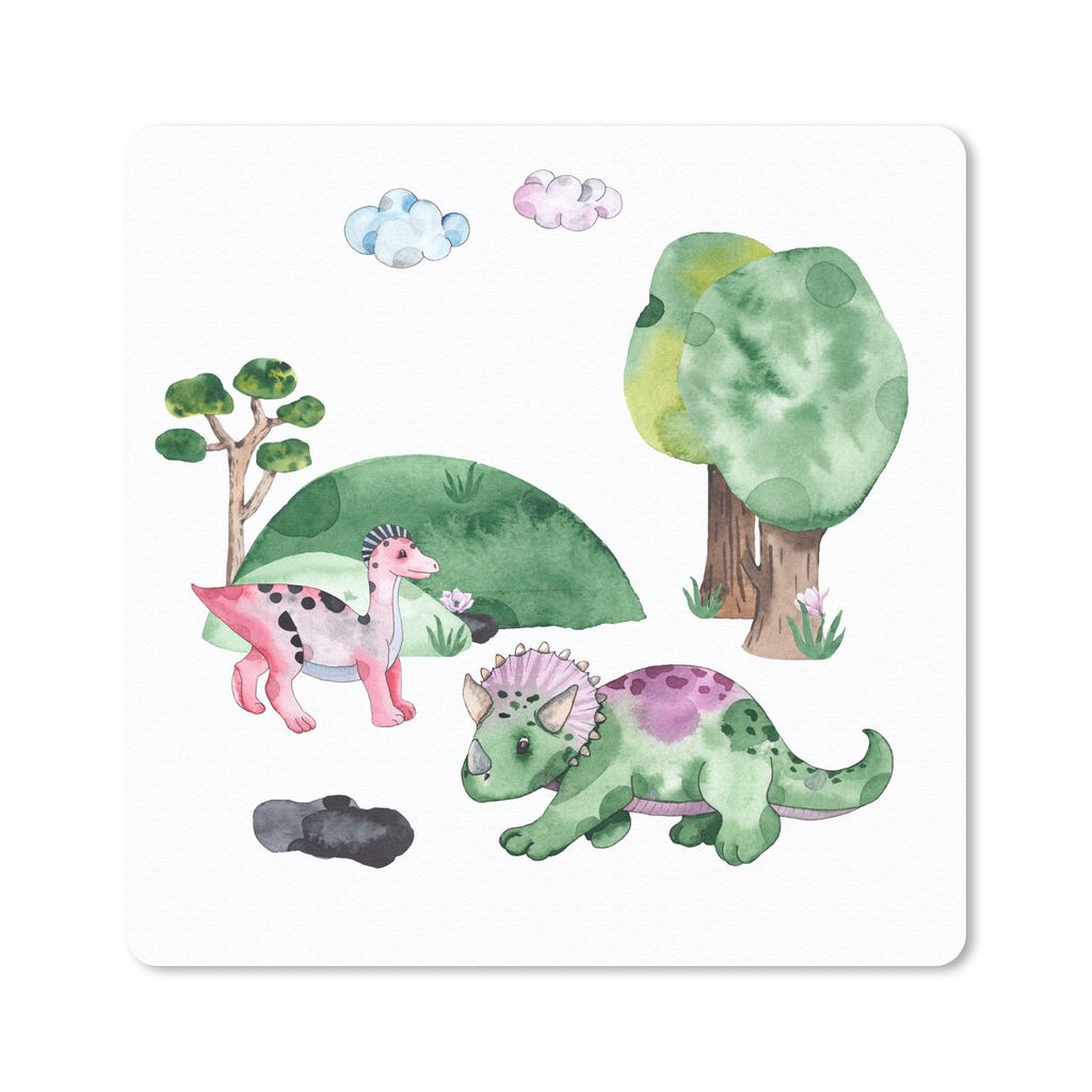 MuchoWow Mauspad Mousepad Kinderzimmer - Dinosaurier - Weiß - Jungen - Mädchen - Kinder 20x20 cm - Mousepads - Maus Mat - Pad - Mausunterlage -...