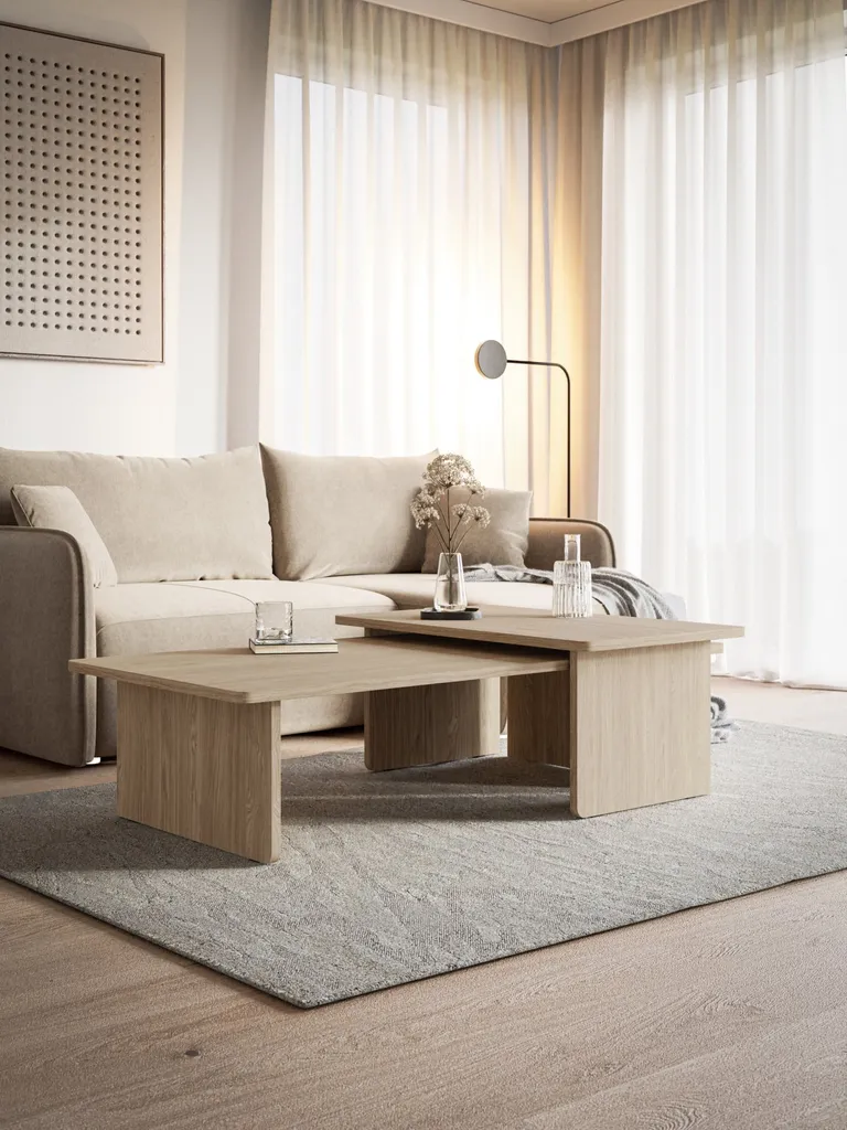 Table Basse Salon Modulable Set de 2 Usalo - Grand Format Chêne 140cm - 2