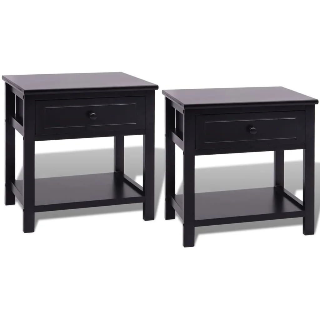 Tables de chevet noires en bois massif, mobilier de nuit lot de 2 pièces
