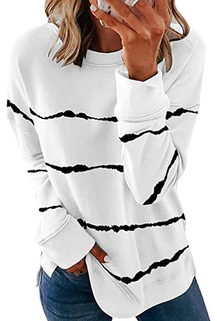 Damenmode Oberteile Lockeres Batik-T-Shirt Langarm-Tunika-Top mit Print