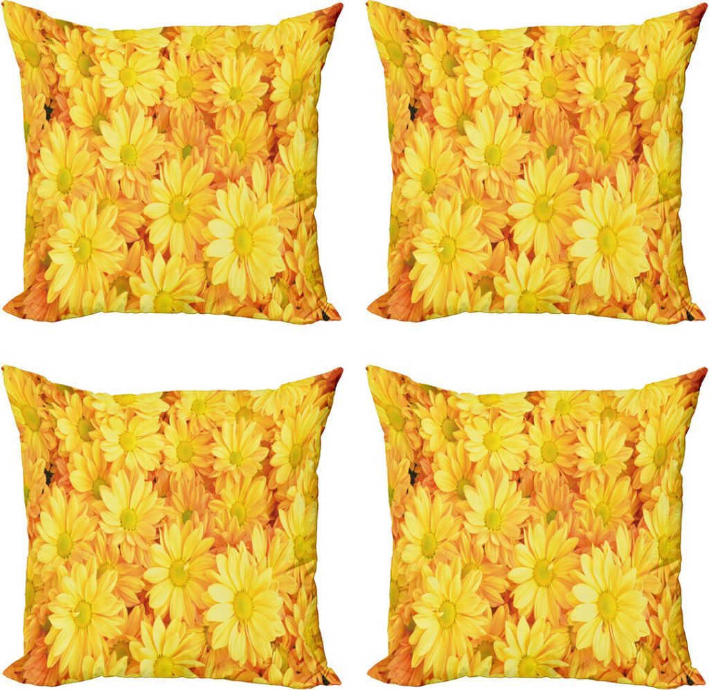 ABAKUHAUS Gelbe Blume Kissenbezug Set (4 Stück), Lively Dasies, Moderner Doppelseitiger Digitaldruck, 40 cm x 40 cm, Marigold Yellow